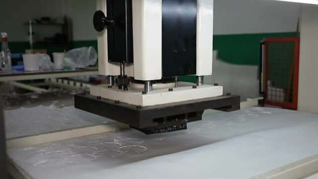 Technological Process At The Enterprise.Press Cuts From The Fabric According To The Patterns.Plant For The Production Of Artificial Flowers.Video Contains Sound.