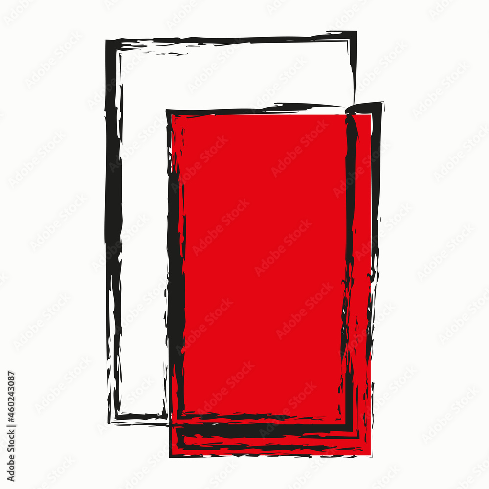 Poster vertical ink rectangle icon. red color. pen drawn frame. creative geometric element. vector illustra