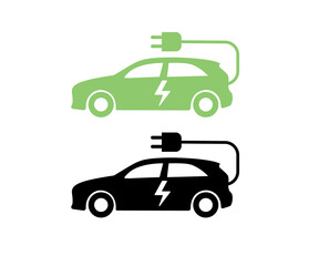 Electric car with charging cable. Simple vector illustration.