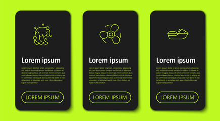 Set line Tsunami, Boat propeller and Jet ski. Business infographic template. Vector © Iryna