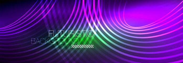 Dark abstract background with glowing neon circles. Trendy layout template for business or technology presentation, internet poster or web brochure cover, wallpaper