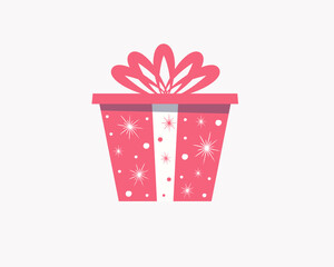 Red gift box decorated with snowflake, christmas or new year design.Vector illustration isolated on a white background.