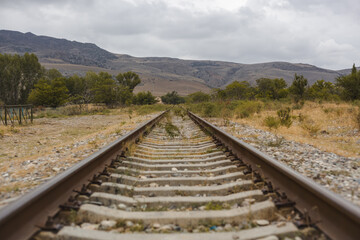 Fototapeta na wymiar the railway goes to the mountains