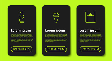 Set line Sauce bottle, Ice cream in waffle and Online ordering food. Business infographic template. Vector