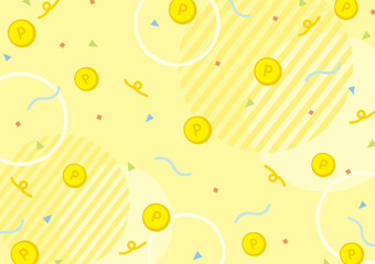 ポイントコインと幾何学模様のかわいいポップ背景　Point coin background cute