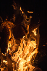 Fototapeta premium Fire creates endless shapes as it burns, flames and black backgrounds create interesting textures. Flame of Hell. Combustion power.