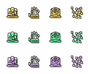 Set line Computer vision, Internet piracy, Mechanical robot hand and Neural network icon. Vector