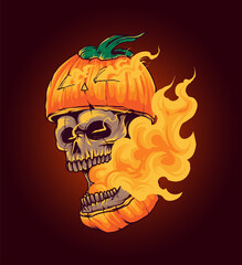 pumpkin skull Illustration premium vector