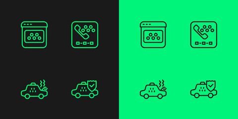 Fototapeta premium Set line Taxi car insurance, Broken taxi, mobile app and call telephone service icon. Vector