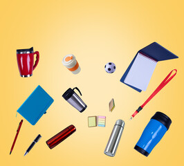 promo products-different-Thermo-mug-Mug-Pens-Notebook paper-Lanyards Neck Strap-Souvenirs-Yellow...