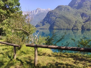 Wooden fence by Lake Mis (Lago del Mis) in the Dolomiti Bellunesi National Park, Sospirolo, Belluno © Doris