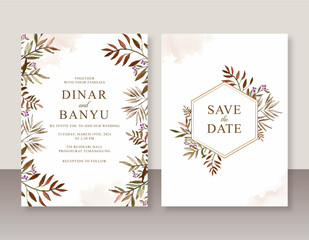 Wedding invitation template with hand painted watercolor