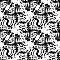 Vector Plaid Brush Seamless Pattern Grange Minimalist Check Geometric Design in Black Color. Modern Grung Collage Background for kids fabric and textile