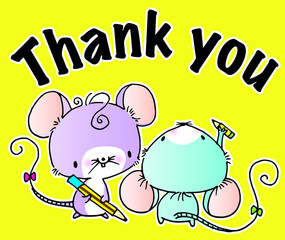 vector carton two mouse writhing thank you card