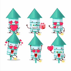 Rocket firework green cartoon character with love cute emoticon