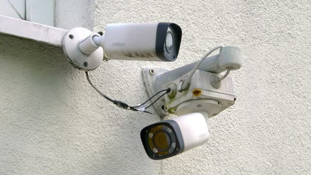 Security cameras on the wall in 4k slow motion 60fps