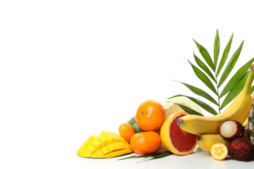Ripe exotic fruits isolated on white background