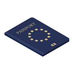 Blue eu passport cover. Passport icon. Traveling passport - obrazy, fototapety, plakaty