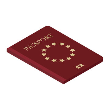 Red eu passport cover. Passport icon. Traveling passport