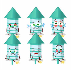 Rocket firework green cartoon character with sad expression
