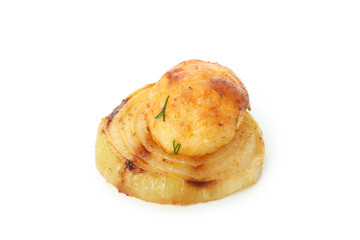 Baked potato with onion isolated on white background