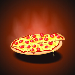 Realistic juicy pizza with cheese and pepperoni