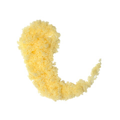 Sample of yellow cosmetic salt crystals isolated on white