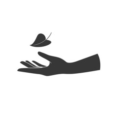 Hands hold a leaf of the plant. Vector illustration isolated on white background