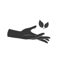 Obraz premium Hands hold a leaf of the plant. Vector illustration isolated on white background