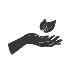 Hands hold a leaf of the plant. Vector illustration isolated on white background
