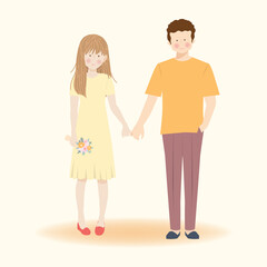 Cute Romantic Couple in Holding Hand Together Illustration