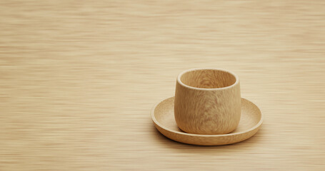 Wooden cup on table background with space empty design wood modern illustration 3d rendering