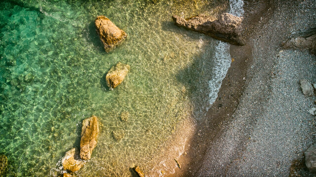 Bird's Eye View Of A Pebble Beach, Tisan, Mersin, Turkey