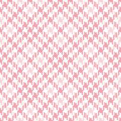 Seamless abstract pattern in pink and white for dress, scarf, skirt, other modern fashion fabric print. Pixel textured classic houndstooth vector background. Tweed design for spring autumn winter.