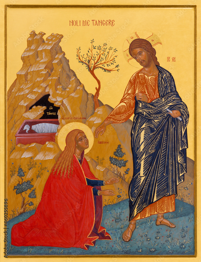 Poster rome, italy - august 29, 2021: the icon of the christ's appearance to mary magdalene after the resur