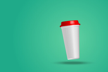 3d illustration plastic coffee cup on green background