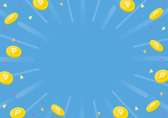 ポイントコインのかわいい背景　青　横