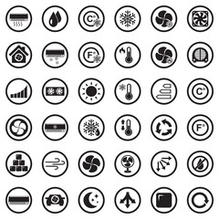 Air Conditioning Icons. Black Flat Design In Circle. Vector Illustration.
