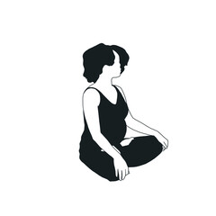 Woman doing yoga asana. Zen. Meditation. Activity healthy lifestyle. Girl dressed in sportswear. Meditation and relax. Hand drawn female outline silhouette. 