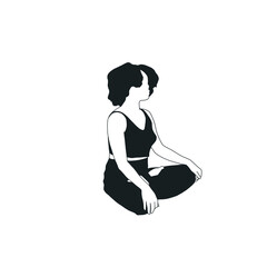 Obraz na płótnie Canvas Woman in lotus position meditates. Prayer to God. Buddhism. Open mind. Yoga. Hand drawn female silhouette. 