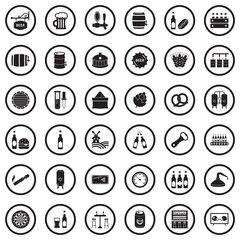 Beer Icons. Black Flat Design In Circle. Vector Illustration.