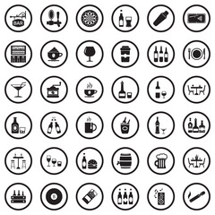 Bar Icons. Black Flat Design In Circle. Vector Illustration.