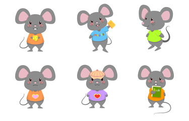 Obraz na płótnie Canvas Cute Mouse Rat Mice Standing Vector Cartoon Set