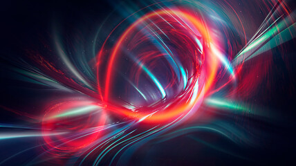 Bright abstract background, banner with abstract elements. Neon fantastic background, space background. Futuristic neon banner, bright multicolored lines, rays. 