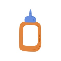 Fototapeta premium PVA glue in closed plastic bottle with cap and dispenser stick. School and office adhesive liquid for paper and wood. Flat vector illustration isolated on white background