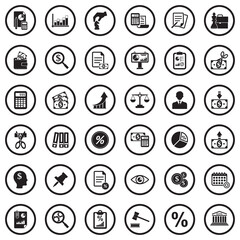 Business And Enterprise Icons. Black Flat Design In Circle. Vector Illustration.