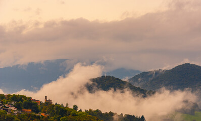 Alpine Village Aranno in the Clouds with Mountain View in Ticino, Switzerland.
