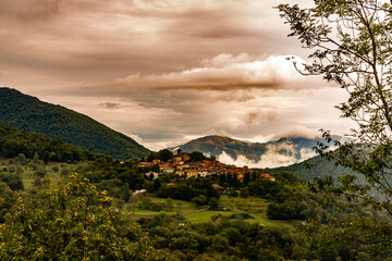 Fototapeta premium Alpine Village Breno with Mountain View in Ticino, Switzerland.