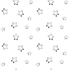 Seamless pattern with simple black and white stars in hand drawn style. Vector endless texture