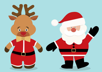 santa claus and deer in flat style, isolated vector
